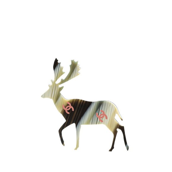 Vintage Chanel Coco Mark Reindeer Brooch in Gold and Multicolor Plated for Women - Picture 1 of 5
